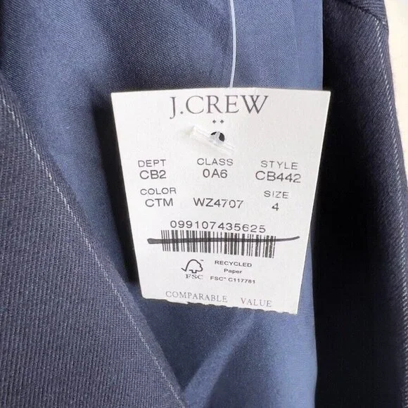 J.Crew Womens $228 One Button Blazer in Pinstripe Navy Size 4 CB442
